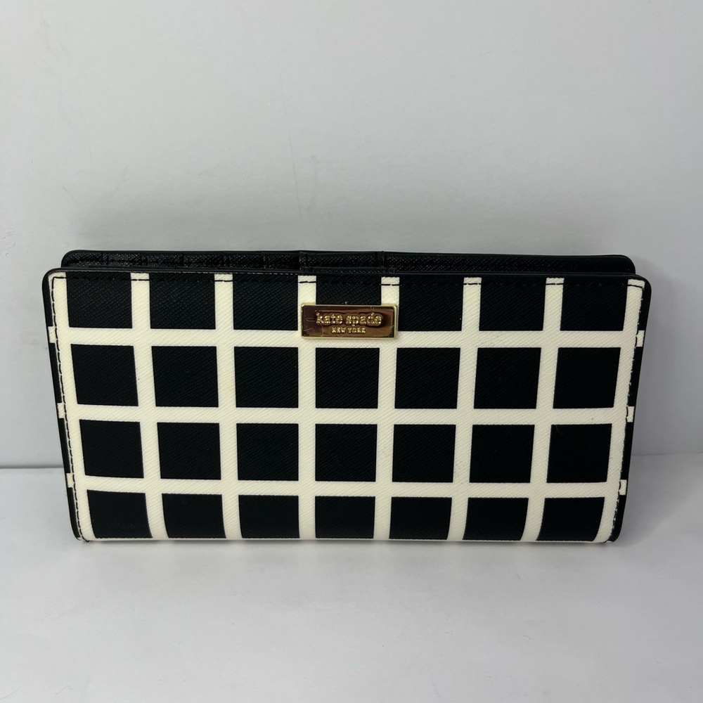 kate spade Black and White Grid Continental Wallet